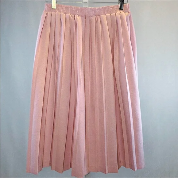 Vintage 90s Pink pleated midi skirt elastic waist Coquette Balletcore - Picture 2 of 6